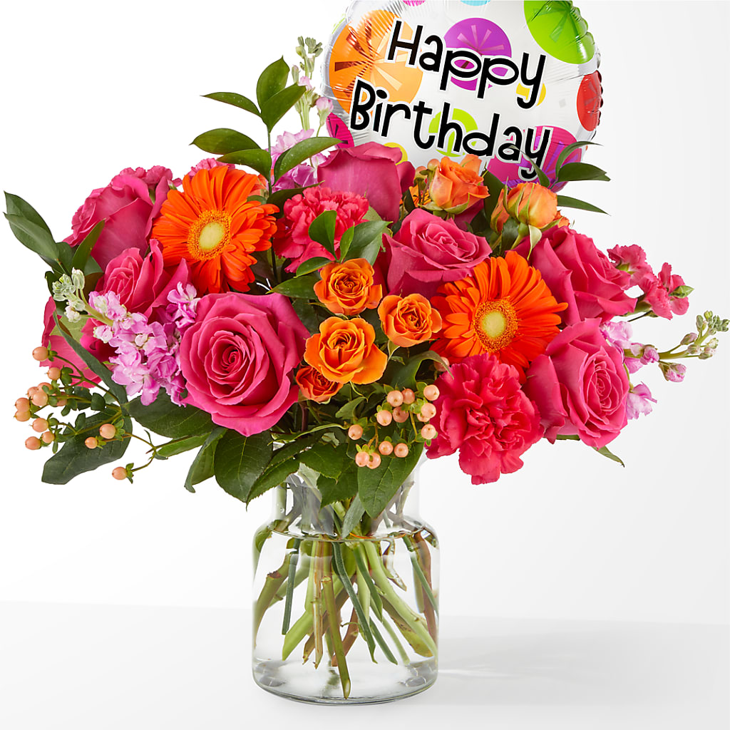 Fiesta Bouquet with Birthday Balloon – FRIEND'S FLOWERS, Los Angeles CA