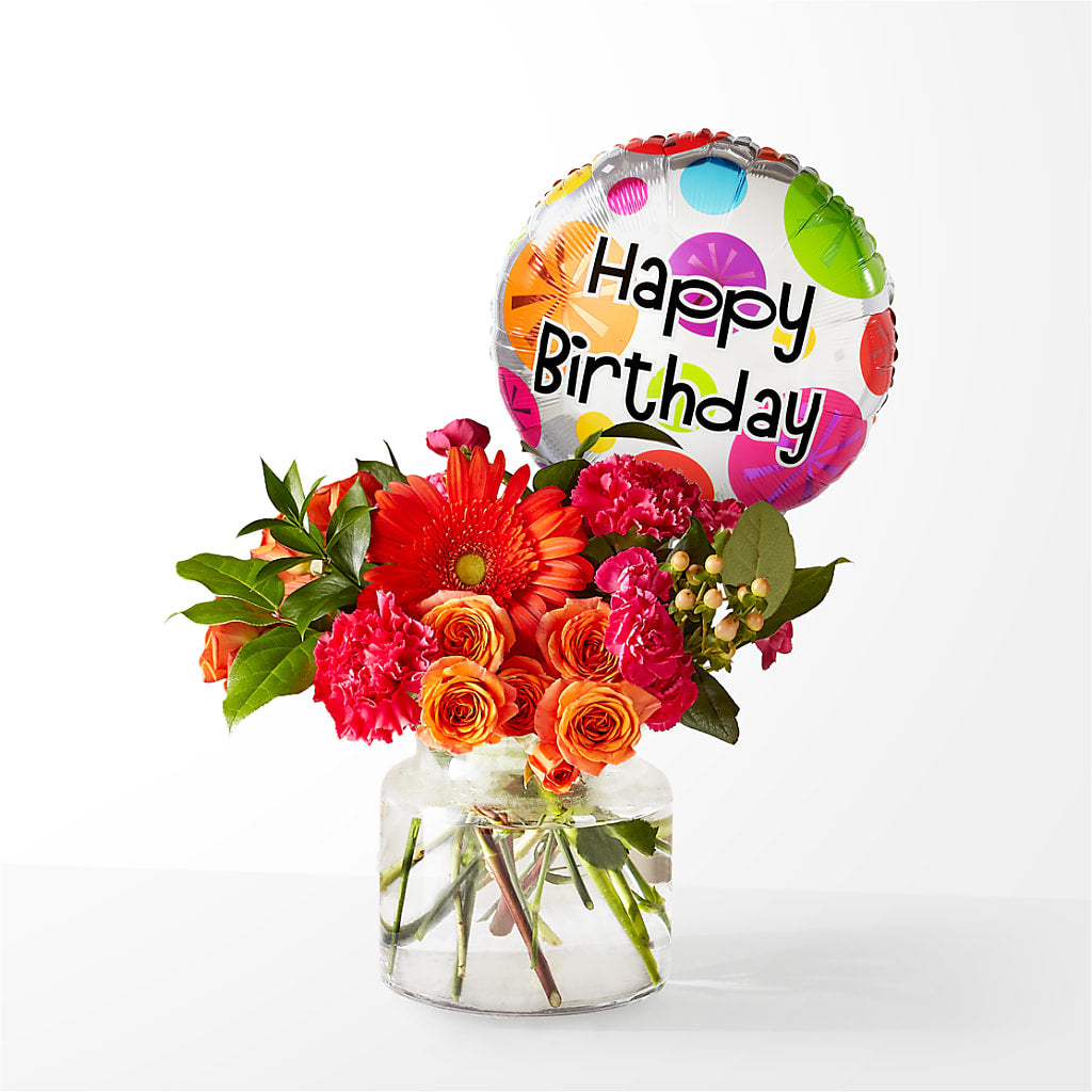 Fiesta Bouquet with Birthday Balloon – FRIEND'S FLOWERS, Los Angeles CA