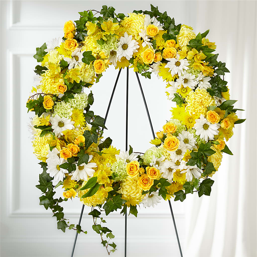 Golden Remembrance Wreath – FRIEND'S FLOWERS, Los Angeles CA