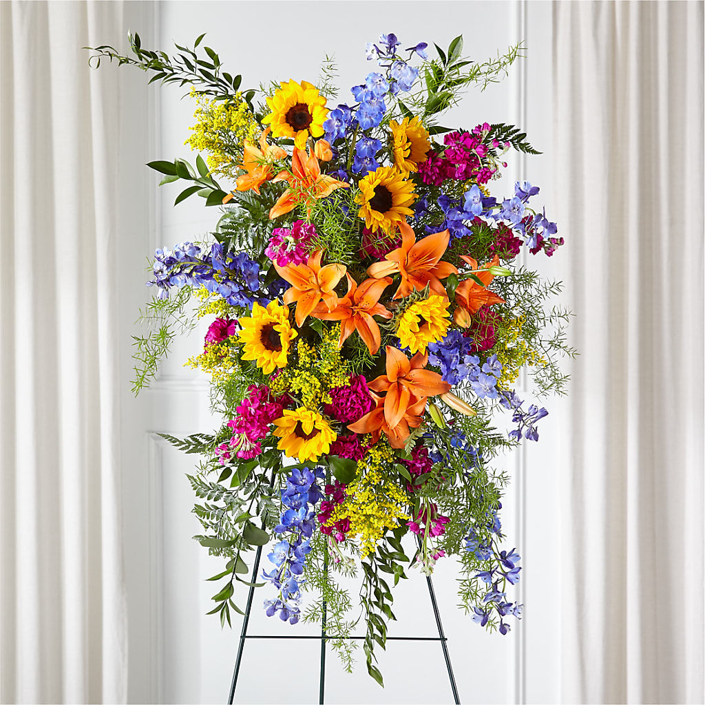 Sunlit Memories Standing Spray (Standard) – FRIEND'S FLOWERS, Los Angeles CA
