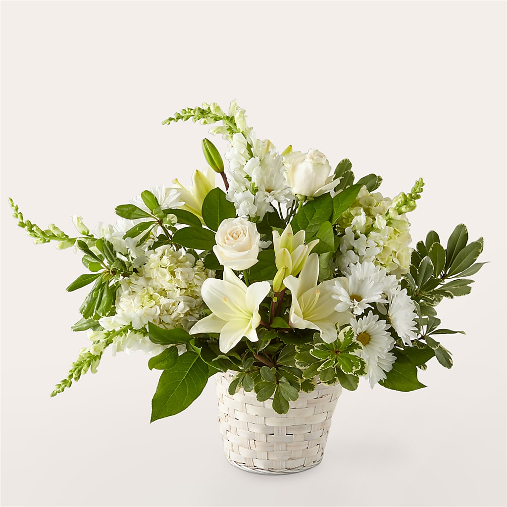 Ivory Elegance Floral Basket – FRIEND'S FLOWERS, Los Angeles CA