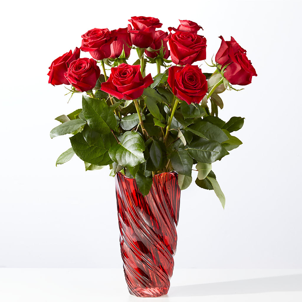 Classic Love Red Rose Bouquet with Luxe Swirl Vase – FRIEND'S FLOWERS, Los Angeles CA