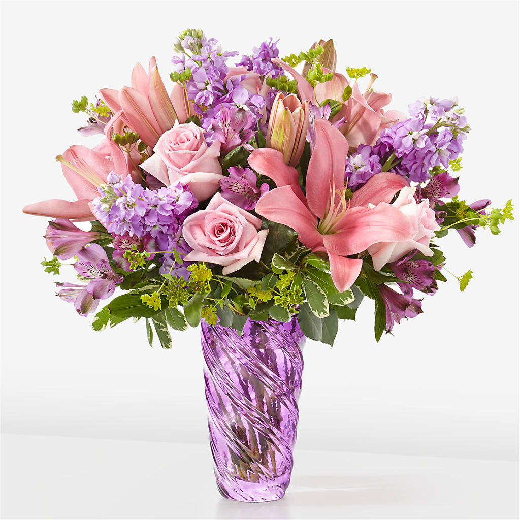 Precious Petals Bouquet with Luxe Swirl Vase – FRIEND'S FLOWERS, Los Angeles CA