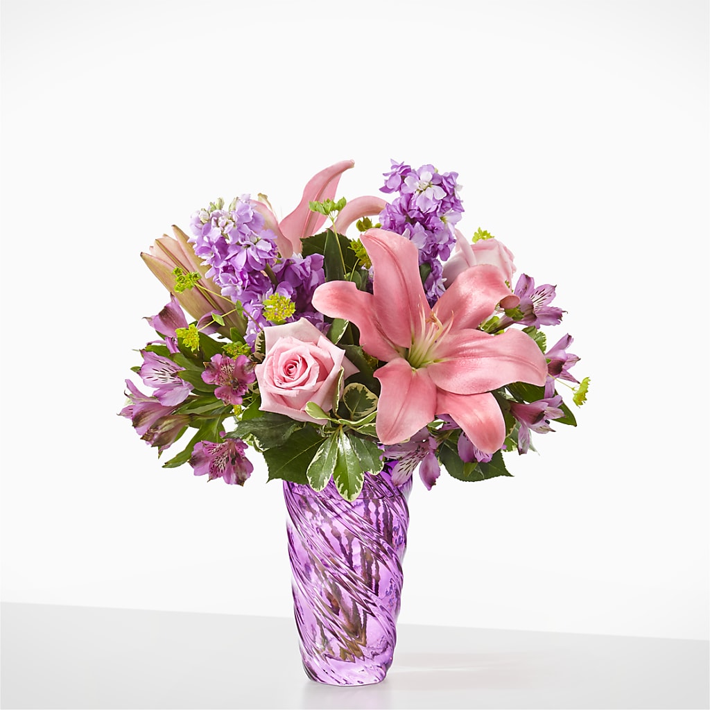 Precious Petals Bouquet with Luxe Swirl Vase – FRIEND'S FLOWERS, Los Angeles CA