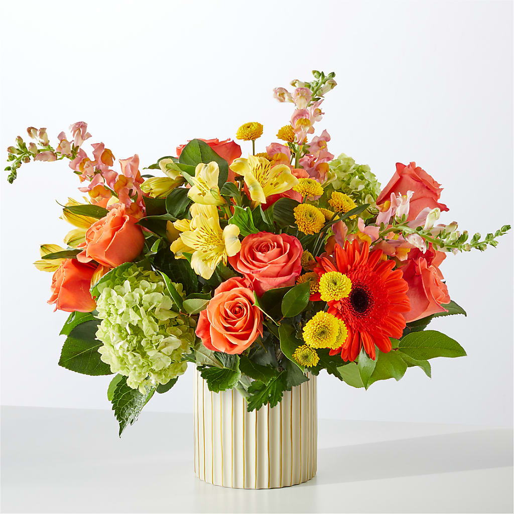 Autumn Sunshine Bouquet with Ivory Vase – FRIEND'S FLOWERS, Los Angeles CA