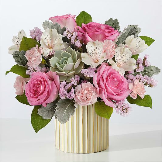 Dusty Rose Bouquet with Ivory Vase – FRIEND'S FLOWERS, Los Angeles CA