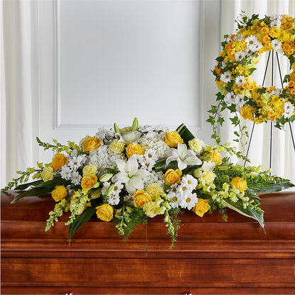 Golden Harmony Casket Spray – FRIEND'S FLOWERS, Los Angeles CA