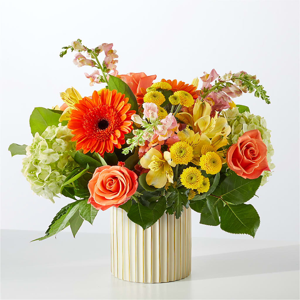 Autumn Sunshine Bouquet with Ivory Vase – FRIEND'S FLOWERS, Los Angeles CA