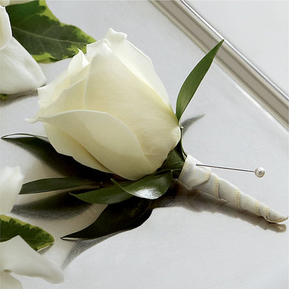 White Rose Boutonniere – FRIEND'S FLOWERS, Los Angeles CA